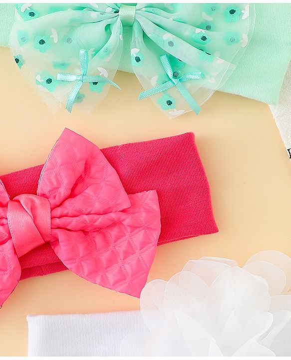 Babyhug Headbands with Bow & Floral Applique Pack of 3 - Sea Green Red & White