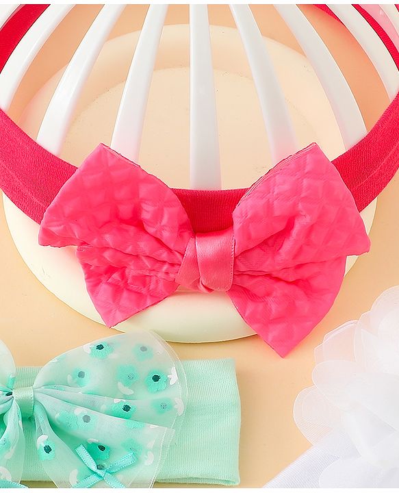 Babyhug Headbands with Bow & Floral Applique Pack of 3 - Sea Green Red & White