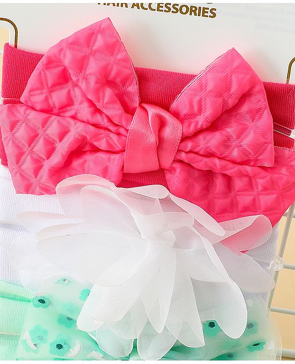 Babyhug Headbands with Bow & Floral Applique Pack of 3 - Sea Green Red & White