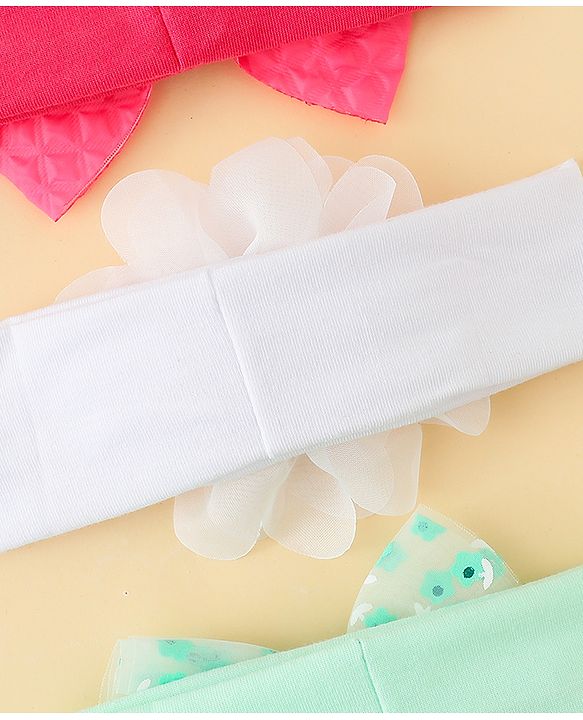 Babyhug Headbands with Bow & Floral Applique Pack of 3 - Sea Green Red & White