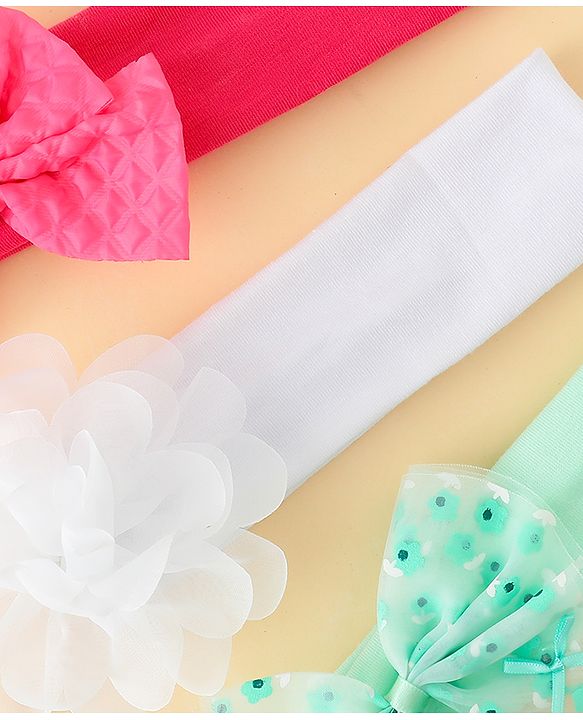 Babyhug Headbands with Bow & Floral Applique Pack of 3 - Sea Green Red & White