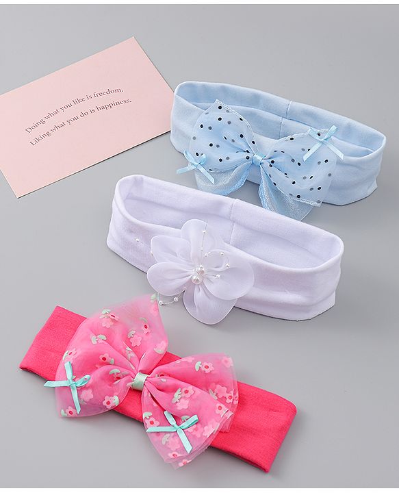 Babyhug Headbands With Bow & Floral Applique Pack of 3 - Multicolor