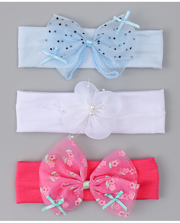 Babyhug Headbands With Bow & Floral Applique Pack of 3 - Multicolor