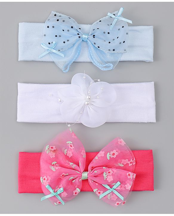 Babyhug Headbands With Bow & Floral Applique Pack of 3 - Multicolor