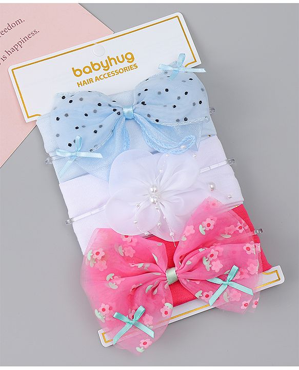 Babyhug Headbands With Bow & Floral Applique Pack of 3 - Multicolor