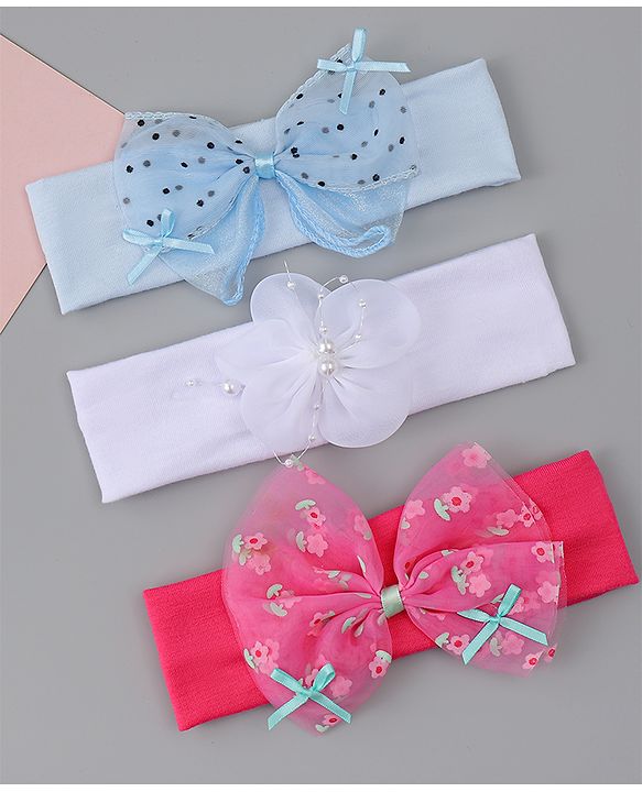 Babyhug Headbands With Bow & Floral Applique Pack of 3 - Multicolor