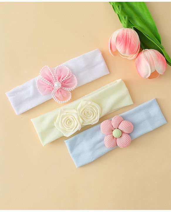 Babyhug Headbands With Floral Applique Pack of 3 - Multicolor