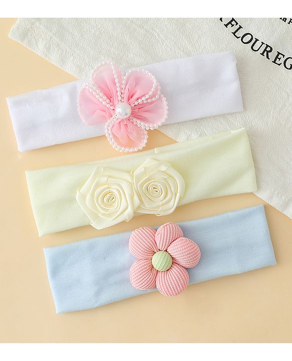Babyhug Headbands With Floral Applique Pack of 3 - Multicolor