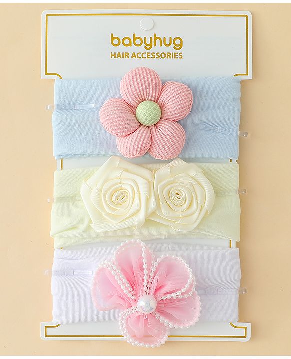 Babyhug Headbands With Floral Applique Pack of 3 - Multicolor