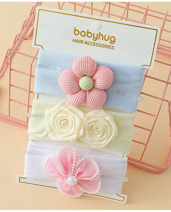 Babyhug Headbands With Floral Applique Pack of 3 - Multicolor