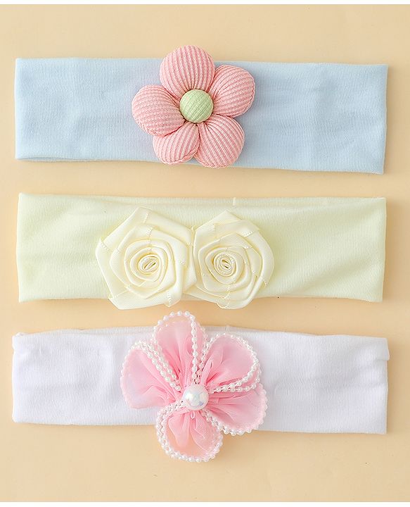 Babyhug Headbands With Floral Applique Pack of 3 - Multicolor