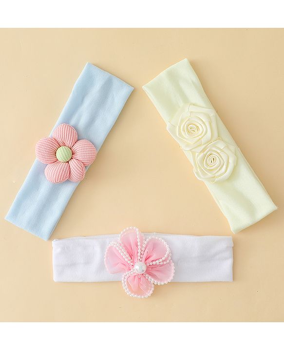 Babyhug Headbands With Floral Applique Pack of 3 - Multicolor