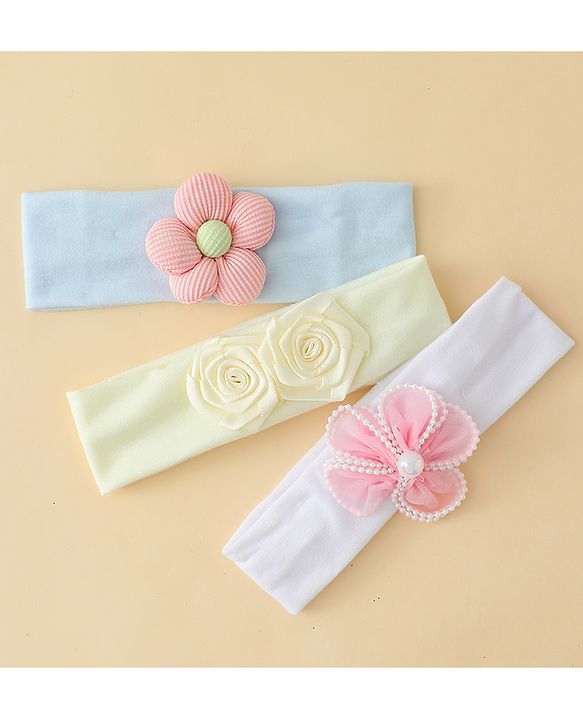 Babyhug Headbands With Floral Applique Pack of 3 - Multicolor