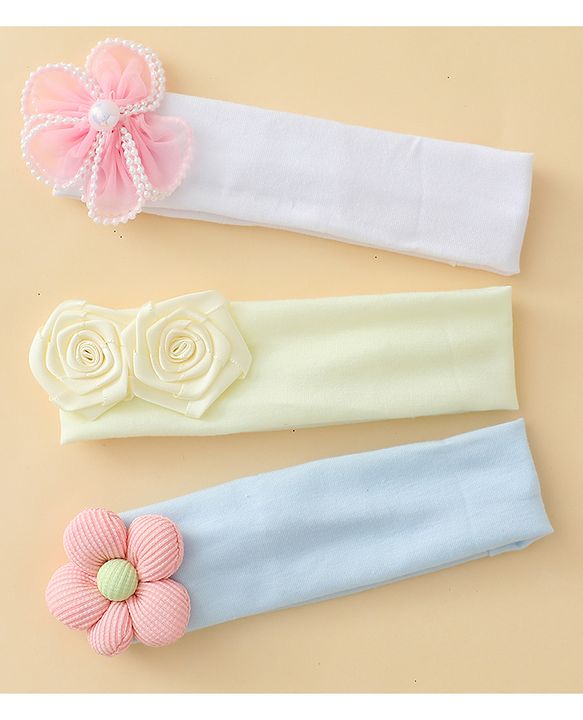 Babyhug Headbands With Floral Applique Pack of 3 - Multicolor