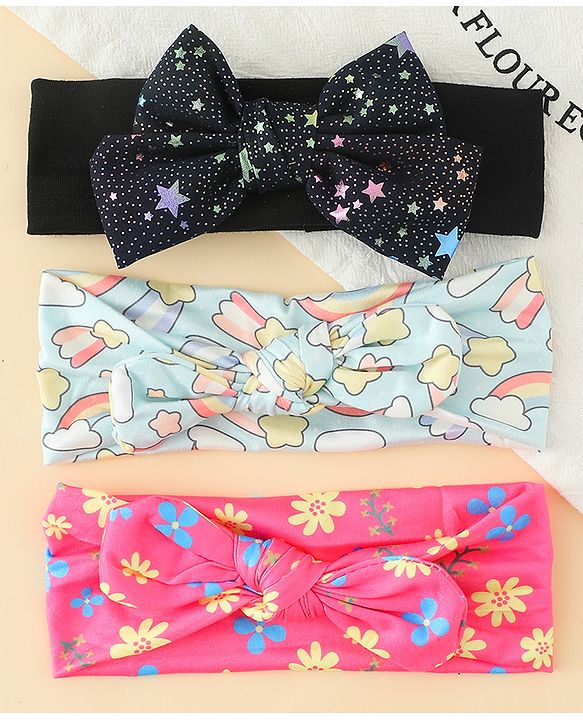 Babyhug Headbands With Bow Applique Pack of 3 - Multicolor