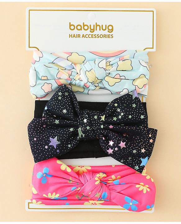 Babyhug Headbands With Bow Applique Pack of 3 - Multicolor