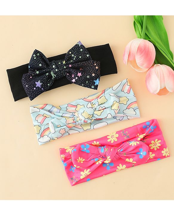 Babyhug Headbands With Bow Applique Pack of 3 - Multicolor