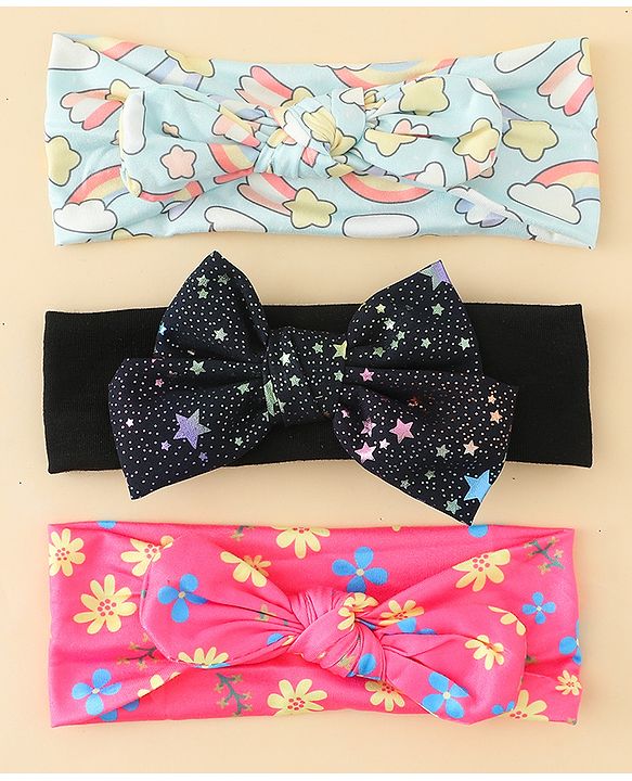 Babyhug Headbands With Bow Applique Pack of 3 - Multicolor