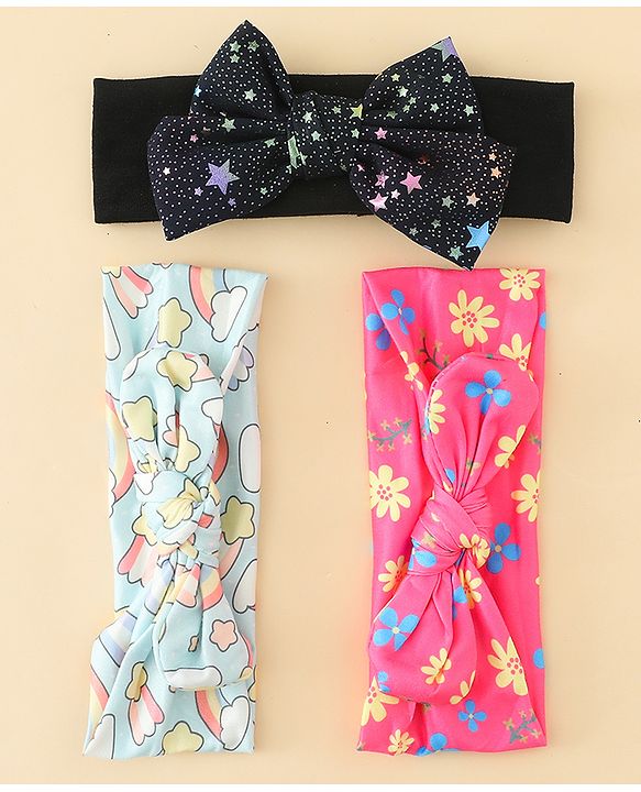 Babyhug Headbands With Bow Applique Pack of 3 - Multicolor