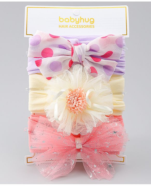 Babyhug Headbands With Bow & Floral Applique Pack of 3 - Multicolor