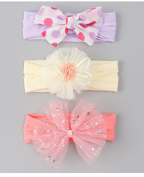 Babyhug Headbands With Bow & Floral Applique Pack of 3 - Multicolor