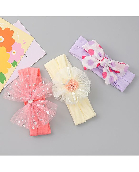 Babyhug Headbands With Bow & Floral Applique Pack of 3 - Multicolor