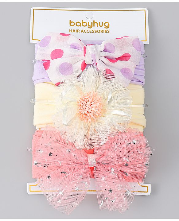 Babyhug Headbands With Bow & Floral Applique Pack of 3 - Multicolor