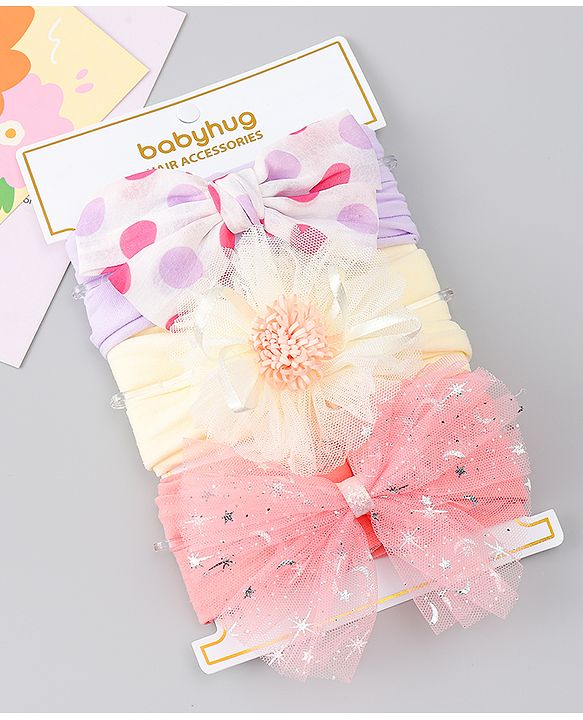 Babyhug Headbands With Bow & Floral Applique Pack of 3 - Multicolor
