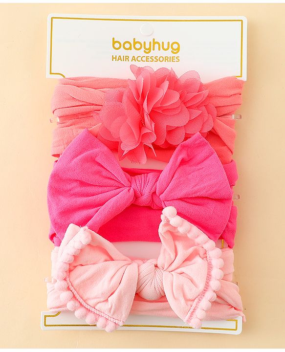 Babyhug Headbands With Bow & Floral Applique Pack of 3 - Multicolor