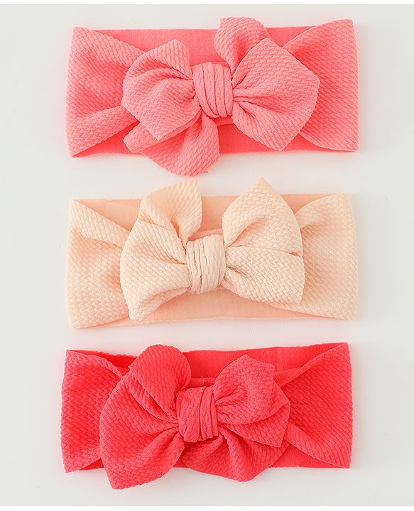Babyhug Headbands  With Bow Applique  Pack of 3 - Pink Red & Cream