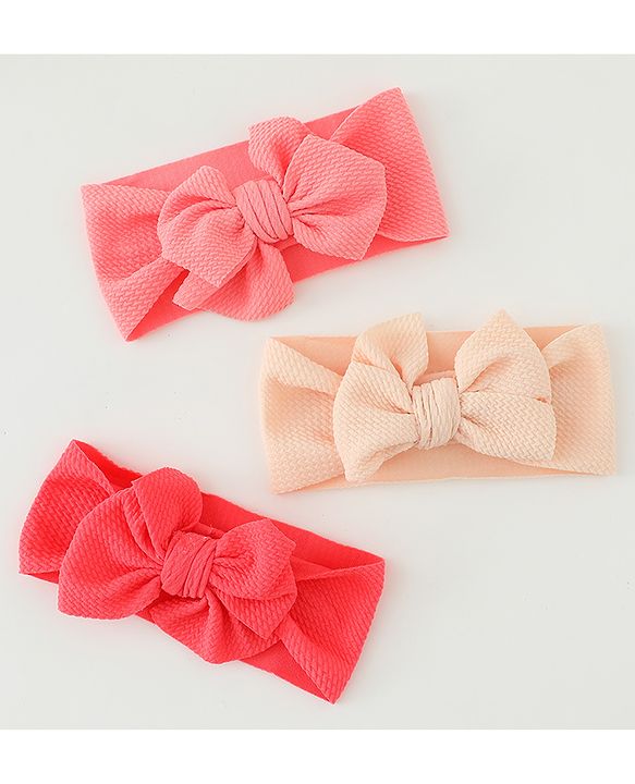 Babyhug Headbands  With Bow Applique  Pack of 3 - Pink Red & Cream
