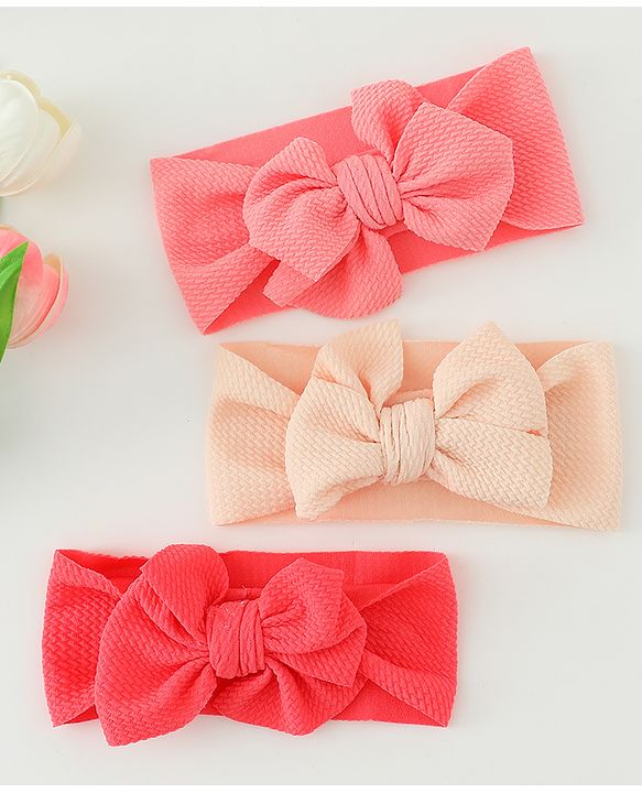 Babyhug Headbands  With Bow Applique  Pack of 3 - Pink Red & Cream
