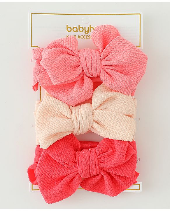 Babyhug Headbands  With Bow Applique  Pack of 3 - Pink Red & Cream