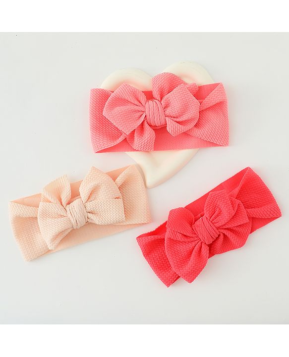 Babyhug Headbands  With Bow Applique  Pack of 3 - Pink Red & Cream