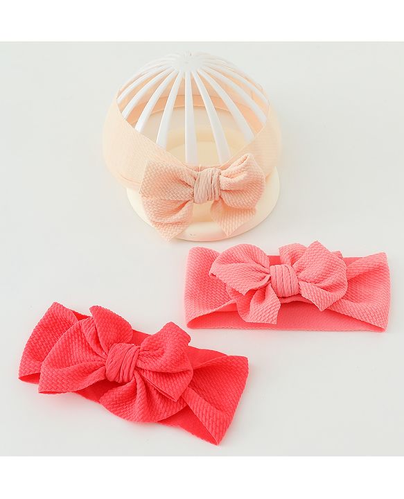 Babyhug Headbands  With Bow Applique  Pack of 3 - Pink Red & Cream
