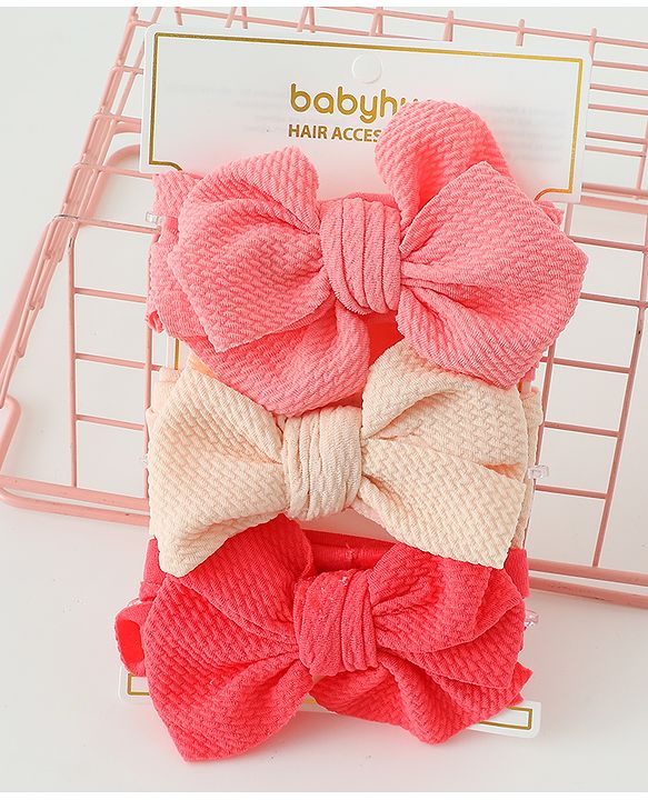Babyhug Headbands  With Bow Applique  Pack of 3 - Pink Red & Cream