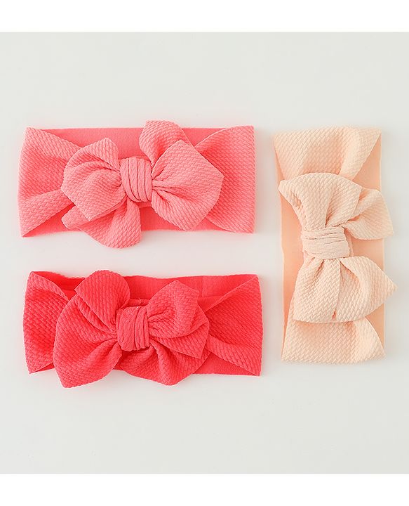 Babyhug Headbands  With Bow Applique  Pack of 3 - Pink Red & Cream