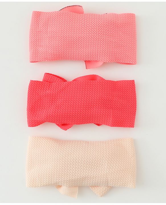 Babyhug Headbands  With Bow Applique  Pack of 3 - Pink Red & Cream