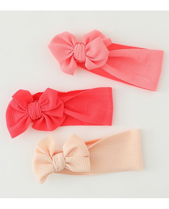 Babyhug Headbands  With Bow Applique  Pack of 3 - Pink Red & Cream