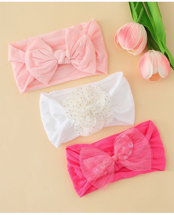 Babyhug Headbands With Bow & Floral Applique Pack of 3 - Multicolor