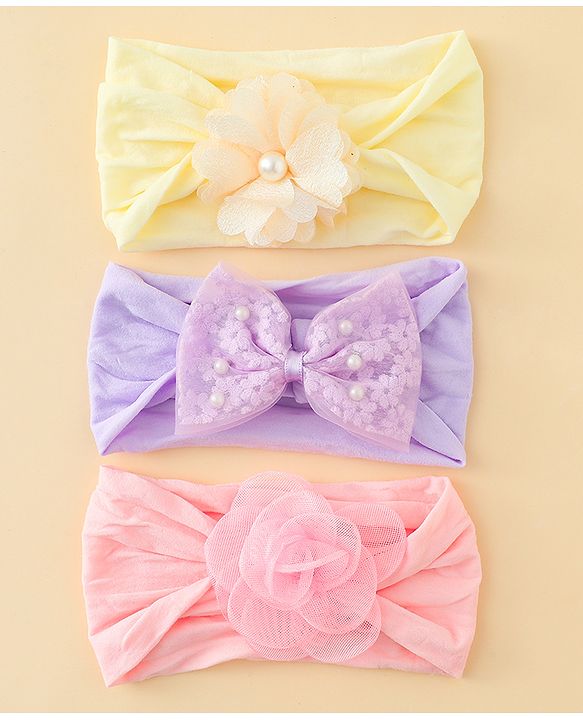 Babyhug Headbands With Bow & Floral Applique Pack of 3 - Multicolor