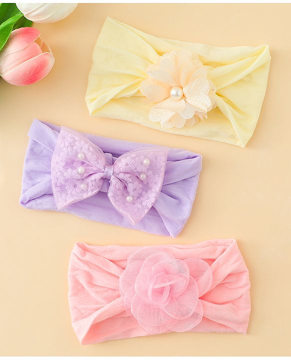Babyhug Headbands With Bow & Floral Applique Pack of 3 - Multicolor