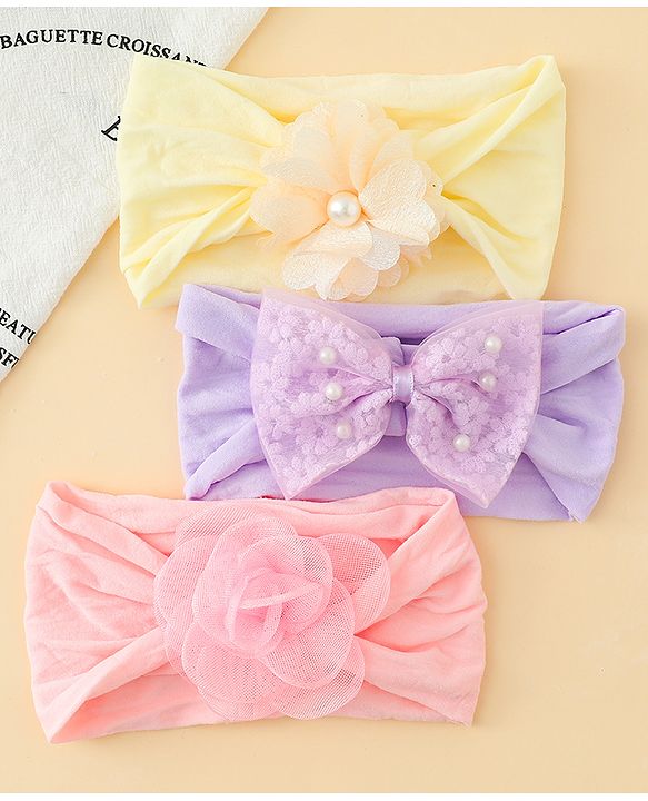 Babyhug Headbands With Bow & Floral Applique Pack of 3 - Multicolor