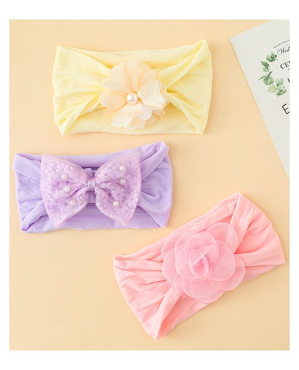 Babyhug Headbands With Bow & Floral Applique Pack of 3 - Multicolor