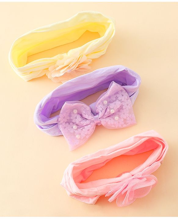Babyhug Headbands With Bow & Floral Applique Pack of 3 - Multicolor