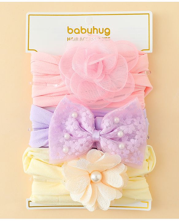 Babyhug Headbands With Bow & Floral Applique Pack of 3 - Multicolor