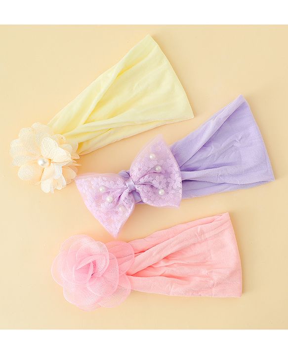 Babyhug Headbands With Bow & Floral Applique Pack of 3 - Multicolor