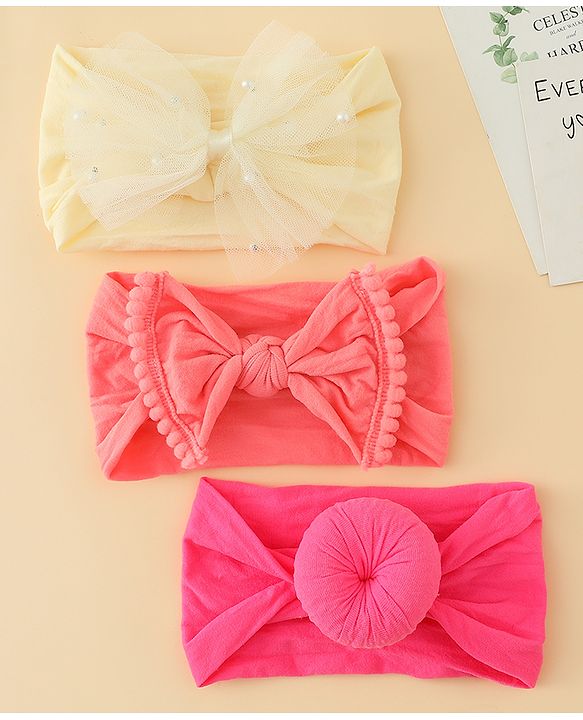 Babyhug Headbands With Bow Applique Pack of 3 - Multicolor