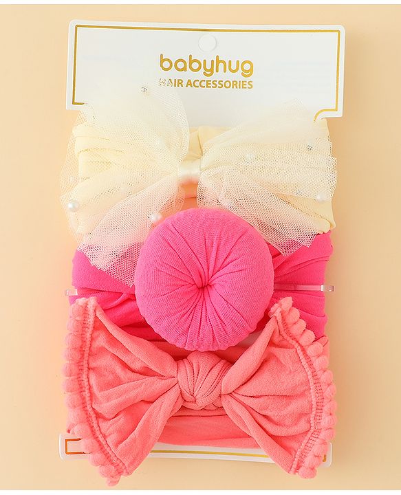Babyhug Headbands With Bow Applique Pack of 3 - Multicolor