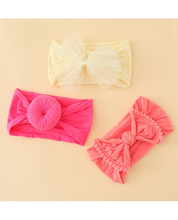 Babyhug Headbands With Bow Applique Pack of 3 - Multicolor